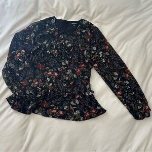 Madewell S Black Floral Long Sleeve Blouse Semi-Sheer with Liner